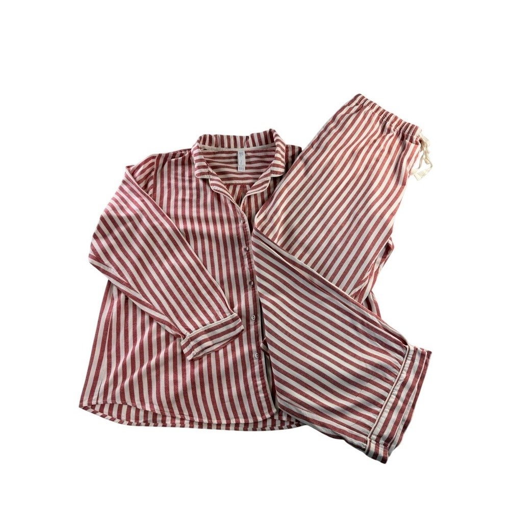 Stars Above Red & White Striped Long Sleeve 100% Cotton Pajama Two Piece Set XXL